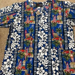 Honolulu Scrubs Blue Hawaiian Surf Print Camp Scrub Top
